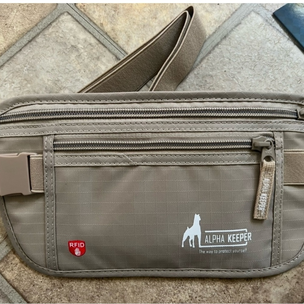 Alpha keeper stealth travel wallet RFID blocker beige zippered many pockets